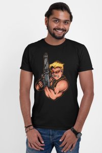 Gun man Illustration art -round crew neck cotton tshirts for men