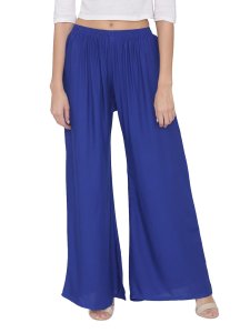 N-Gal Rayon Women's Wide Leg Elastic Waist Band Breathable Plain Palazzo Pant_RoyalBlue