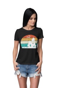 Haunted House, (BG White) - Printed Tees for Women's -designed for Halloween