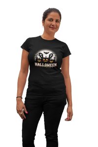 Halloween, Scary Pumpkins- Printed Tees for Women's -designed for Halloween