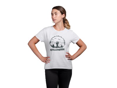 Halloween graveyard, (BG white) - Printed Tees for Women's -designed for Halloween