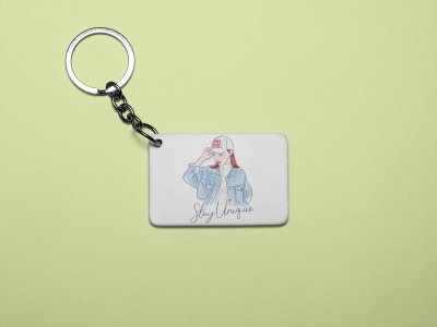 Jacket wearing girl - Printed acrylic animated Keychain(Pack Of 2)