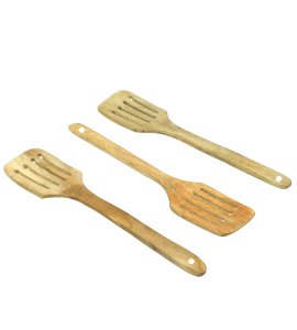 Wooden frying ladles/ food strainer skimmer/ slotted turner/ paltha for kitchen for deep frying (set of 3)