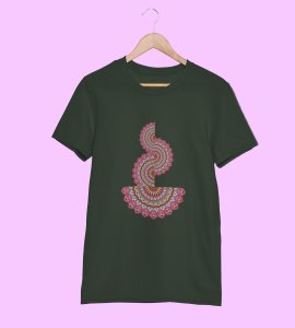 Designable semi-curved mandala colourful art printed diwali themed unisex round neck blended green t-shirt specially for diwali festival