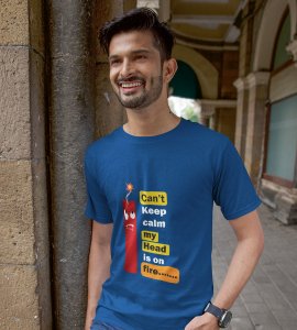 Baby cracker printed diwali themed unisex round neck blended blue t-shirt specially for diwali festival