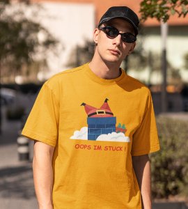 Santa Stucked In Chimeny : Best Printed T-shirt Botttle (Yellow) Christmas's Best Gift For Boys Girls