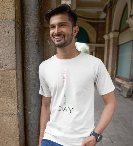 Patriotic Republic Day White Men Printed Round Neck T-shirts