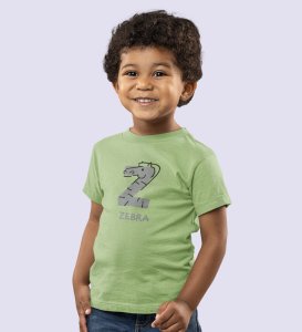 Zigzag Zebra,Boys Round Neck Printed Blended Cotton Tshirt (Olive)
