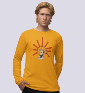 Printed Itadori Anime Cotton Yellow Full Sleeves Tshirt For Mens and Boys